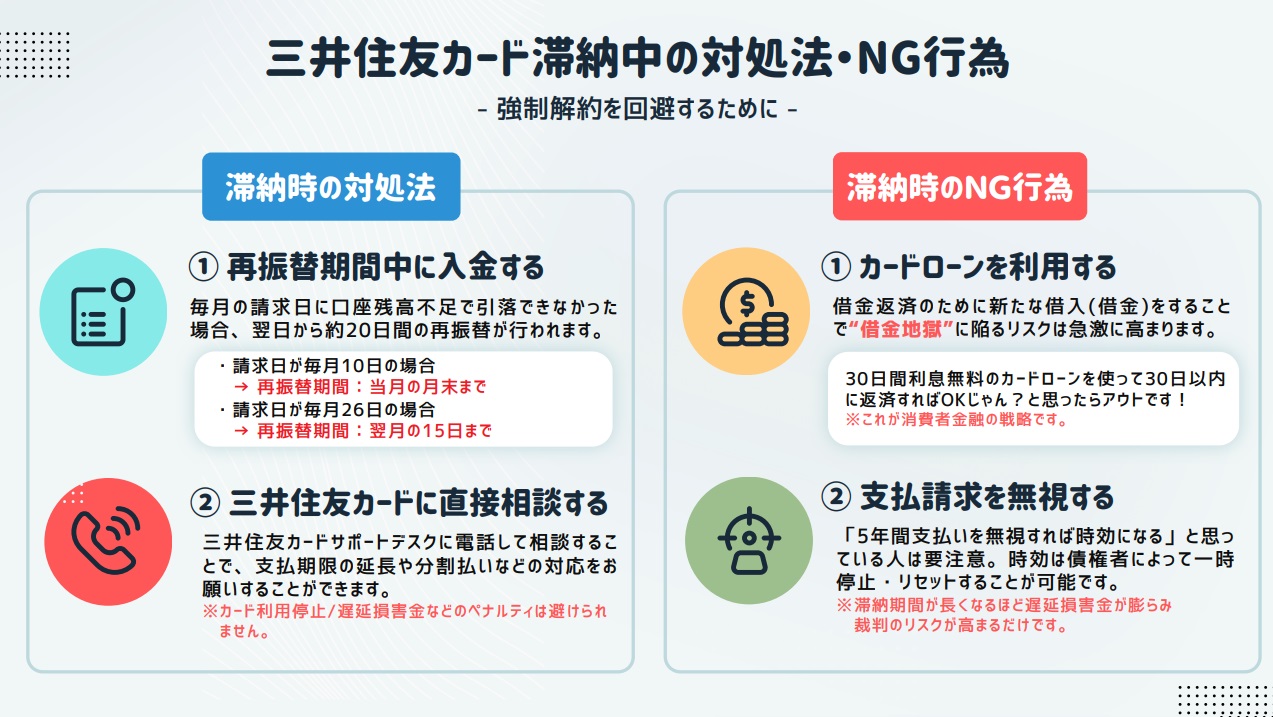 三井住友カードの支払いを滞納中に注意図べきNG行為